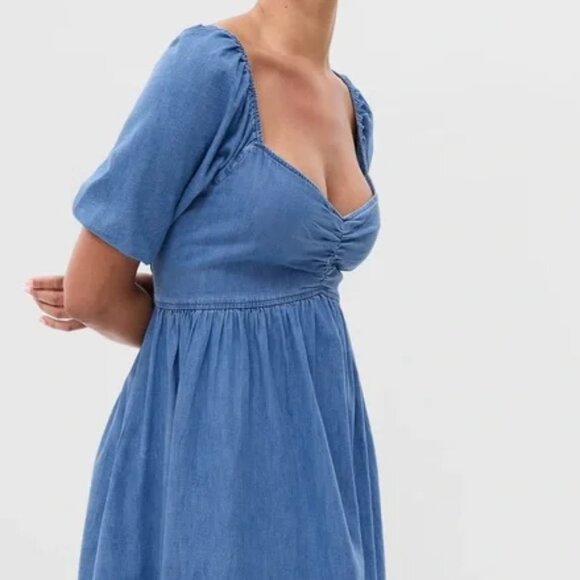 NWT Gap Puff Sleeve Denim Mini Dress with Washwell Size XXL Tall - Picture 3 of 4